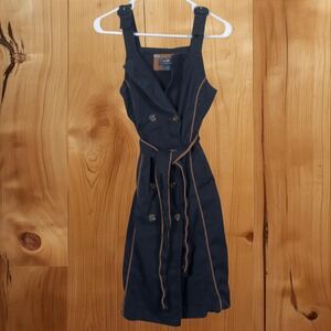 Maeve Anthropologie Dress Womens Size 4 Black Tan Trim Sleeveless‎ Button Belted